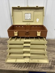 Vintage Plano 757 Tackle Box Fishing Storage Brown/Tan Made In USA 4 Drawers