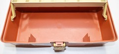 Vintage PLANO #5520 tackle box Made In USA Tan and Brown 13x7x6” very nice!