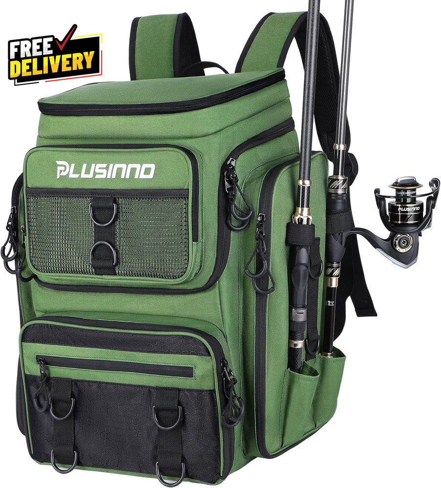 Fishing Backpack with Rod Holders Tackle Box 42L Large Water-Resistant Fishi…