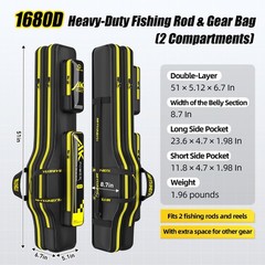 Fishing Rod Case 51in Double-Layer 1680D Heavyweight Oxford Fishing Pole Case…