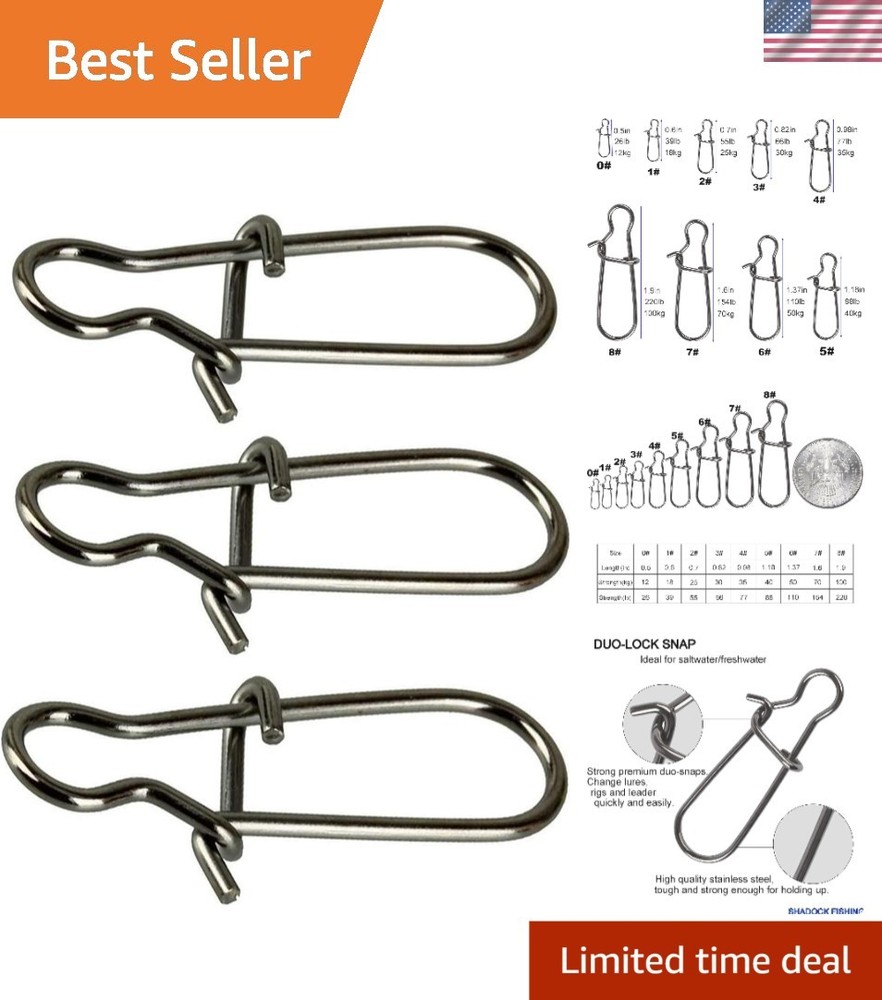 Efficient Fishing Tackle with 100 Duo Lock Snaps – Size 0-8, for All Anglers