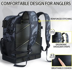 YOLIBON Fishing Tackle Backpack with Cooler,45L Large Tackle Bag with 2 Rod Hold