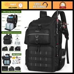 Waterproof Large Fishing Backpack 45L with Rod Holders & Tackle Box Storage