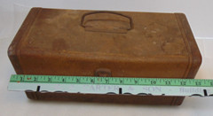 Vintage Metal Fishing Tackle Box With Lures 13.5″ Handle Compartments 2 Trays