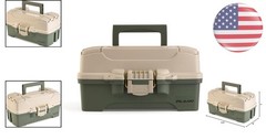 Durable One-Tray Tackle Box in Green/Tan with Rust-Proof Brass Latch for Anglers