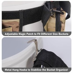 5 Gallon Bucket Tool Organizer – Adjustable Gear Bag with 6 Pockets and 2 Rod