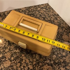 Vintage Old Pal Fishing Tackle Box Model 1050 Tan 2 Tray Plus Wooden Bobbers