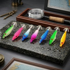 Biomimetic Squid Hook Bait 5.5cm 7pcs Green Pink Purple Yellow Set