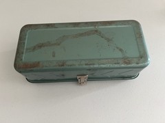 Vintage Old Fishing Tackle Box Metal Green Steel