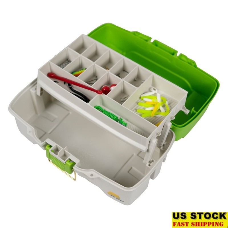 Fishing Tackle Box 46pc Tackle Kit Freshwater Organizer W/ Brass Latch Plastic