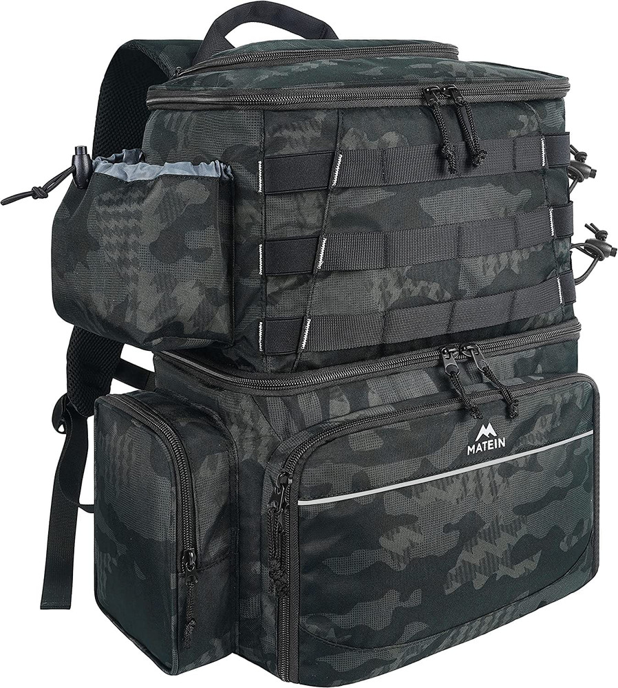 Fishing Tackle Backpack with Cooler, Large Fishing Bag with Rod Holders for 4 T
