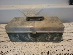 Vtg Green Gray Marblelite Green White Swirl Fishing Tackle Box Full of Lures Et