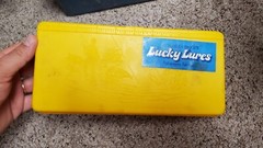 VINTAGE TACKLE BOX 10 IN LONG OPENS ON BOTH SIDES With FiSHING SCENERY
