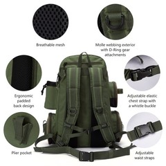 hing Tackle Backpack 50cm/19.7in Tactical Bag 3-Tray Storage Rain Cover MOLLE