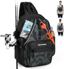 Karryall Fishing Sling Backpack with MOLLE, Rod Holder & Water-Resistant Storage