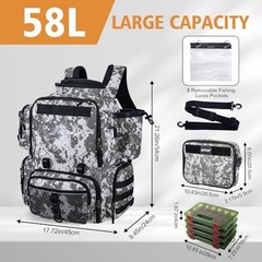 Fishing Backpack with 4 Oxford Fabric C1:Digital Camo 900D – 4 Tackle Boxes
