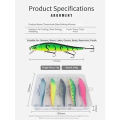 Abs Hard Bait Slow Sinking Minnow For Deep Water Fishing Streamlined Body