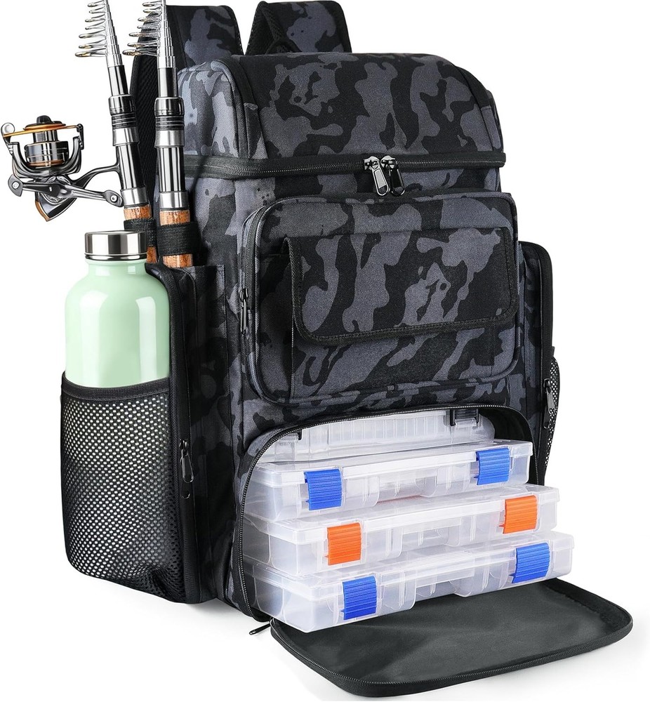 Fishing Tackle Backpack with Rod Holders 45L Large Capacity Insulated Cooler
