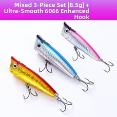 3 Pack Popper Fishing Lure Floating Topwater Bait 7.5cm 9cm for Bass Pike