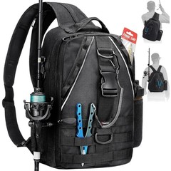 Fishing Backpack Nylon Large 4-Way Carry Rod Holders Water Resistant
