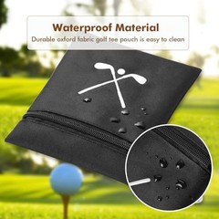 Golf Tee Bag, Waterproof Golf Tee Pouch with Rotating Clip, 6.9×5.4” Black
