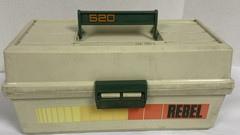VINTAGE REBEL 520 2 TRAY TACKLE BOX FISHING LURE ORGANIZEER with misc tackle!!
