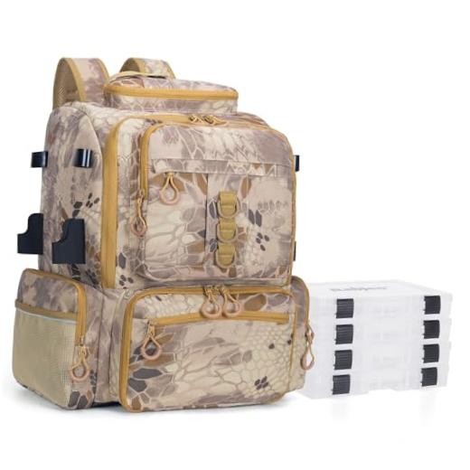 Fishing Camouflage Khaki Standard Size 4 Tackle Boxes Included 900d Nylon
