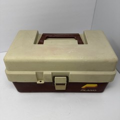 Vintage Plano Fishing Tackle Box Tan Brown Two Trays Plastic Travel Organizer
