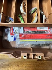 Plano Retro Two Tray Tackle Box Model 6202 Brown & Tan with lures