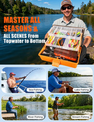 Large 3-Layer Tackle Box with Included, 417Pcs Fishing Large, Orange