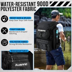 PLUSINNO Fishing Tackle Backpack with Rod Holders，42L 42L, Black With Box
