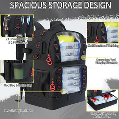 Fishing Tackle Backpack with Cooler,45L Large Tackle Bag with 2 Rod Holders & Cl