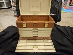 Vintage Plano 757 Fishing Tackle Box Top Storage With 4 Drawers Made In USA NICE