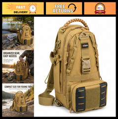 Compact Fishing Tackle Backpack with Removable Pouch, MOLLE Webbing, Waterproof