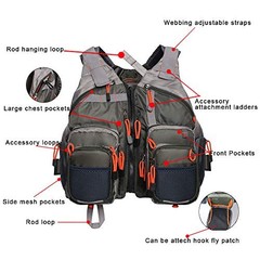 Lightweight Fly Fishing Vest with Multi Pockets Adjustable Size One Size Green