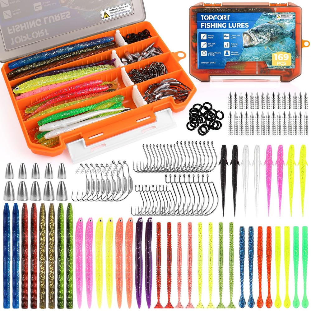 TOPFORT Fishing Lures, Bass Kit with Wacky Standard, Multiple colors