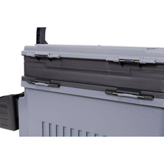 9 In. W Gray Plastic Portable Dual-Layer Fishing Tackle Tool Box with Rod Holder