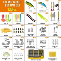 130PCS Compact Fishing Tackle Kit, All-in-One Fishing Gear Lure Bait Accessor…