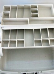 Plano Fishing Bait & Tackle Box Navy Blue White 3 Fold Out Organizer Lure 500