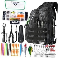 Fishing Backpack Waterproof Tackle Bag Sling Bag Standard Black Camouflage Set