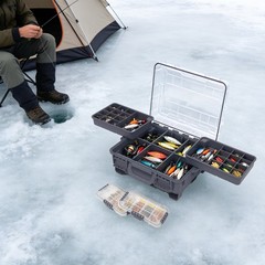 Fishing Tackle Box w/ Removable Tackle Tray Large Portable Utility Boxes Grey