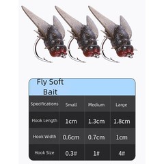 20pcs Silicone Housefly Fishing Lures with Ultra Hook for Carp Trout Fishing