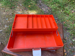 Vintage Old Pal Fishing Tackle Box Model 1040 White & Orange Empty