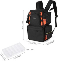 Lixada Black & Orange Fishing Tackle Small Backpack with Rain Cover (C3)