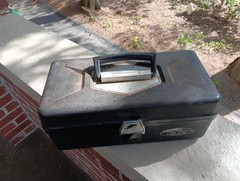 VINTAGE PF-1500 BLUEGILL OLD PAL BLACK PLASTIC FISHING TACKLE BOX