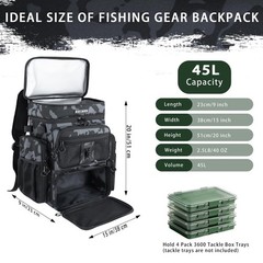 Fishing Backpack with Cooler, 4 Rod Holders, 45L Tackle Bag for Fishing Gear, Ca