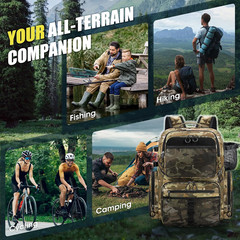 45L Fishing Backpack with Rod Holders & Rain Cover Large 900D