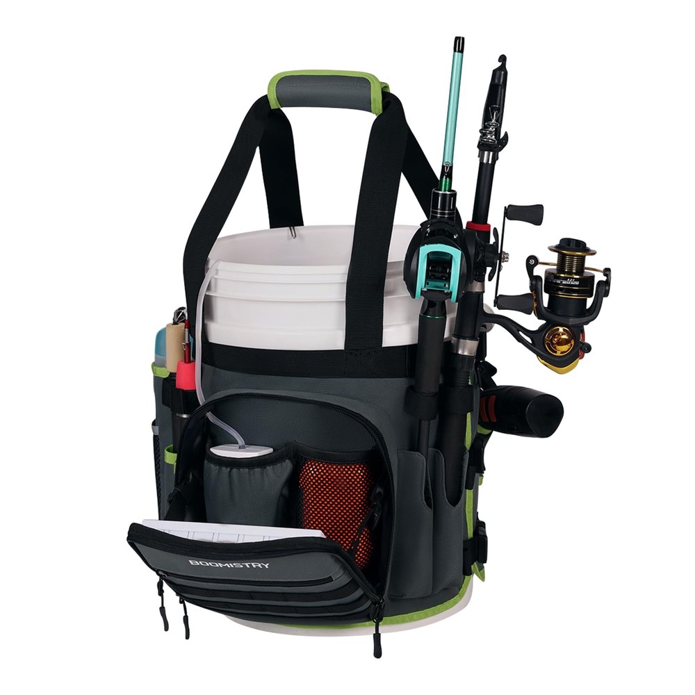 Dark Gray 5 Gallon Fishing Bucket Organizer Tackle Bag 15 MultiPocket Gear