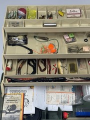 ⁠Vintage Estate Fishing Tackle Box Lot – Plano 6300 Lures Shakespeare Lazy Ike