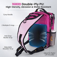 Goture Pink Fishing Tackle Bag, 1680D Water-Resistant Sling Fishing Backpack wit